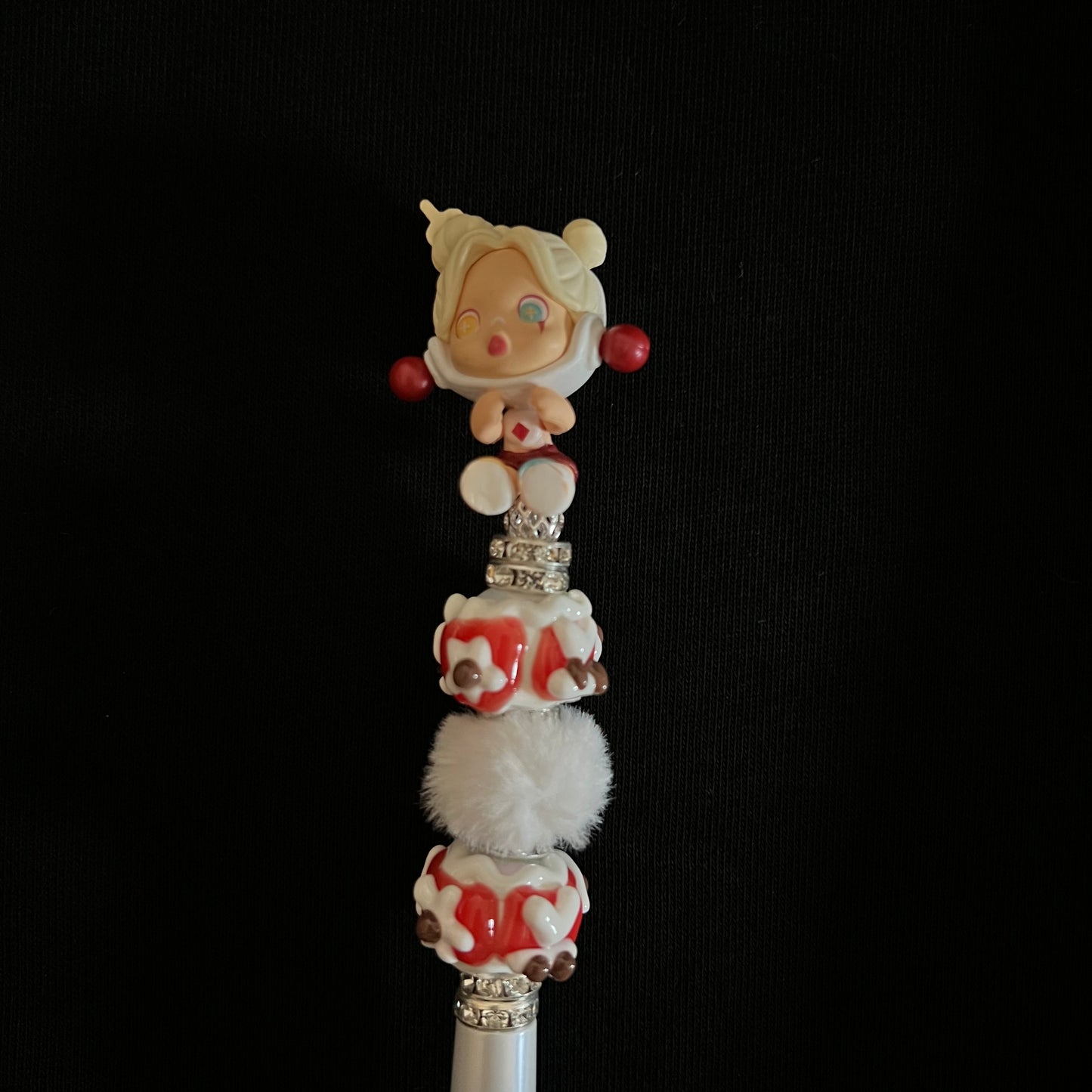 Hand-Painted Beaded Skull Panda Pen w/ Stylus Cap