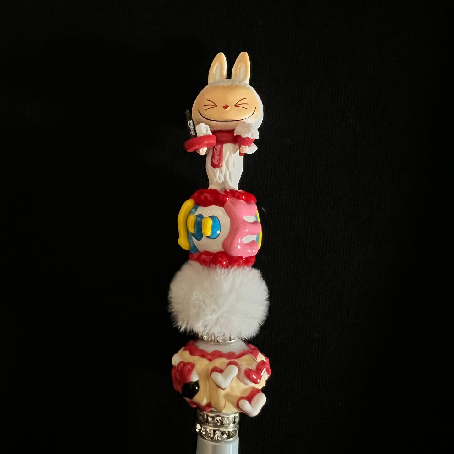 Hand-Painted Beaded Labubu Black Ball Pen w/ Stylus Cap