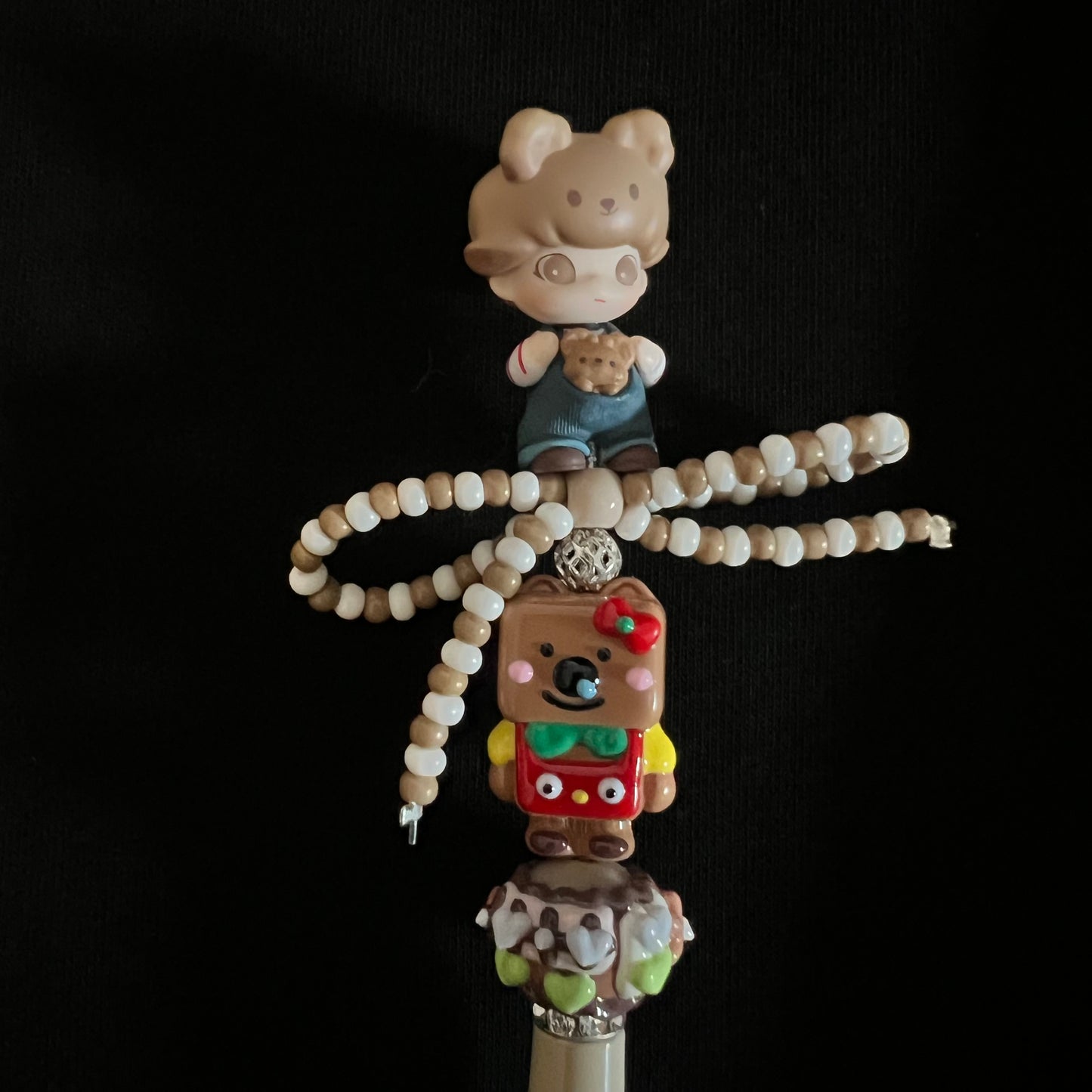 Hand-Painted Beaded Dimoo Black Ball Pen w/Stylus Cap