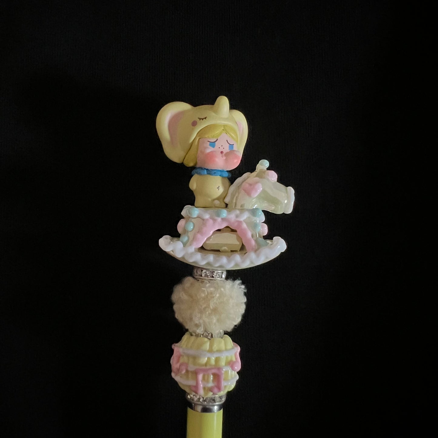 Hand-Painted Beaded Crybaby Black Ball Pen w/Stylus Cap
