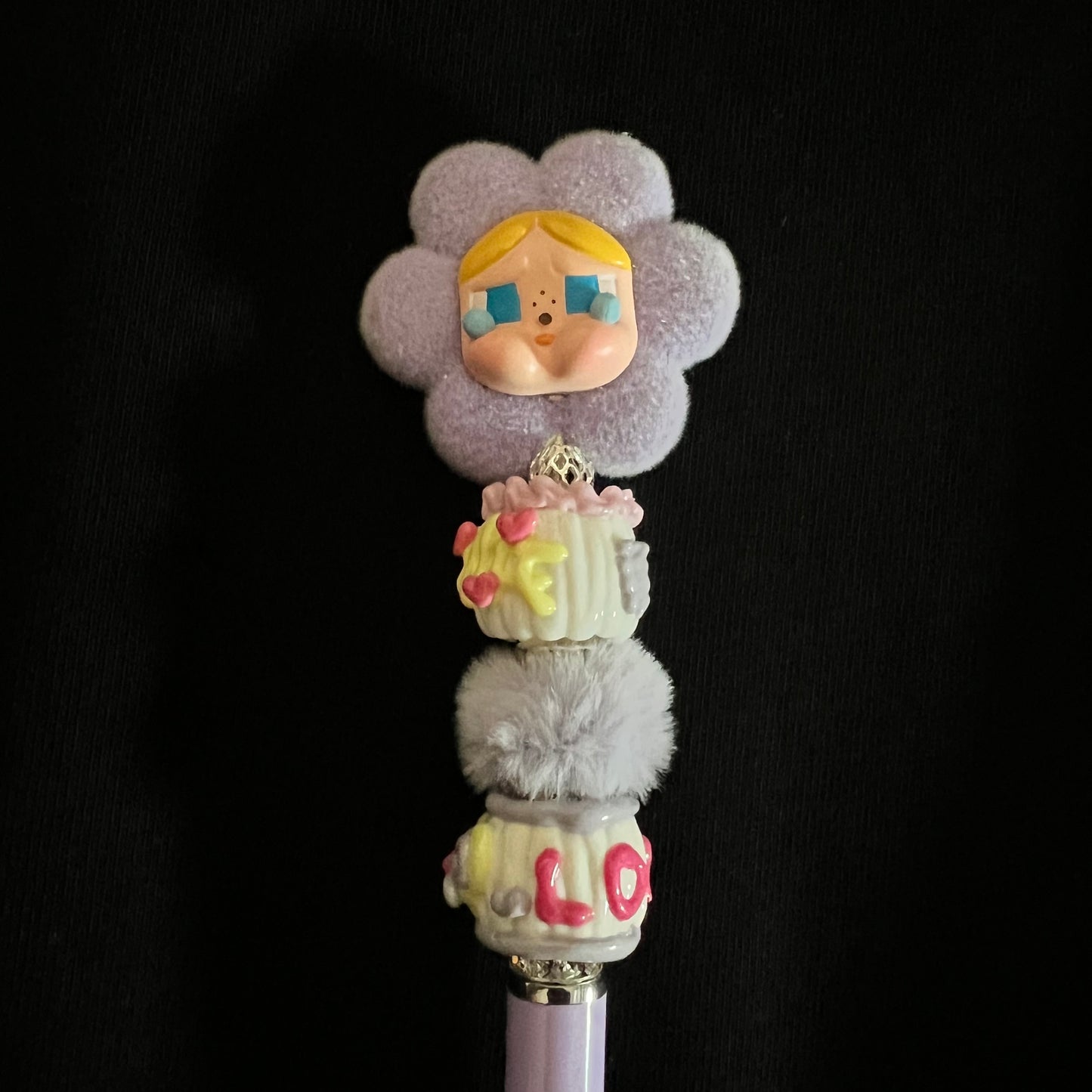 Hand-Painted Beaded Crybaby Black Ball Pen w/Stylus Cap
