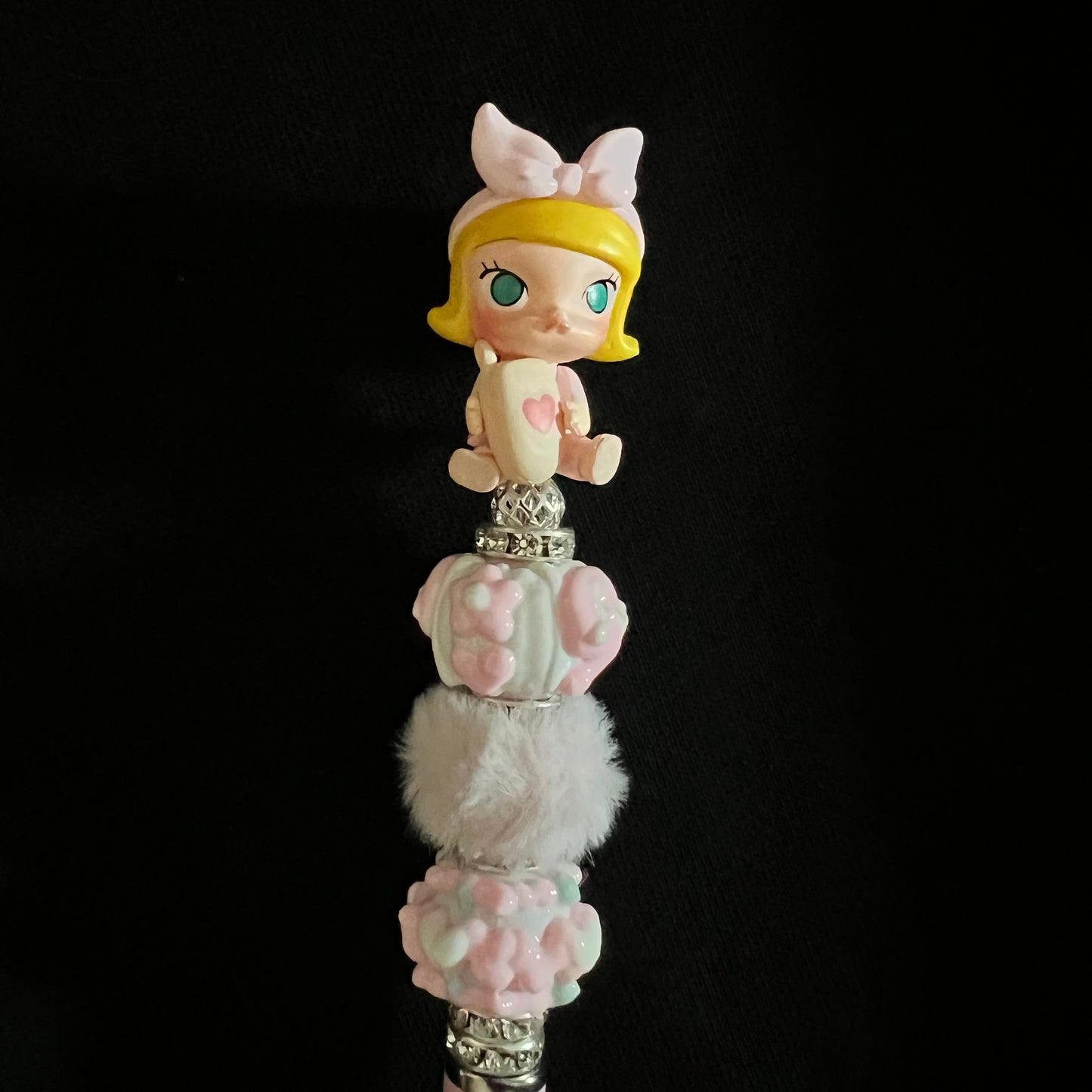 Hand-Painted Beaded Molly Black Ball Pen w/Stylus Cap