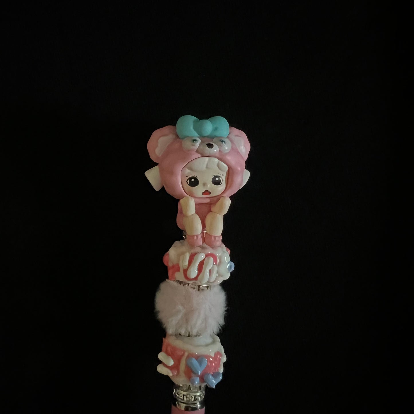 Hand-Painted Beaded Zoraa Black Ball Pen w/Stylus Cap