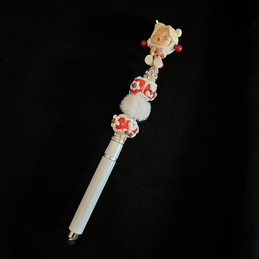 Hand-Painted Beaded Skull Panda Pen w/ Stylus Cap
