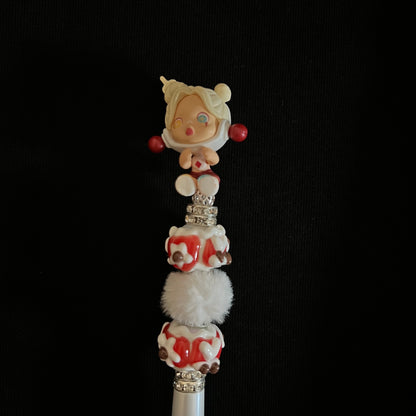 Hand-Painted Beaded Skull Panda Pen w/ Stylus Cap