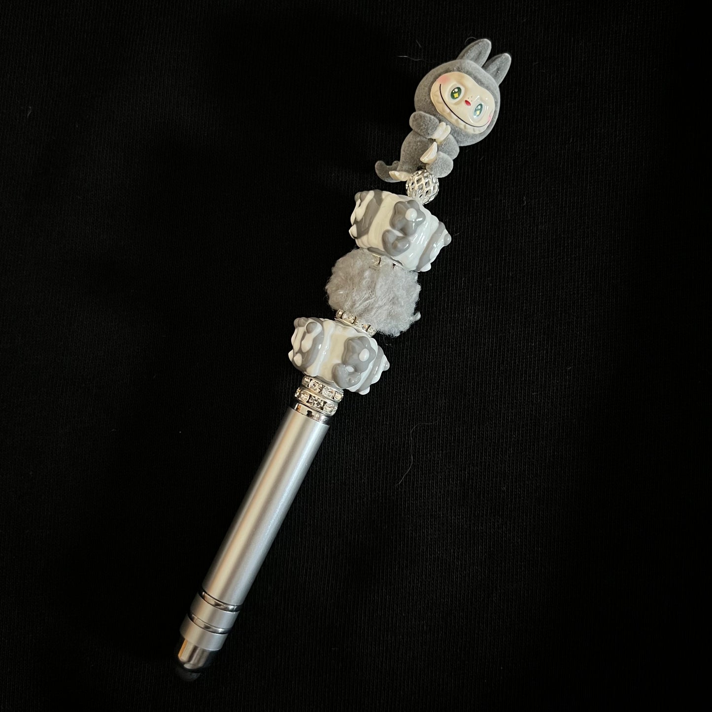 Hand-painted Beaded Zimomo Black Ball Pen w/Stylus Tip
