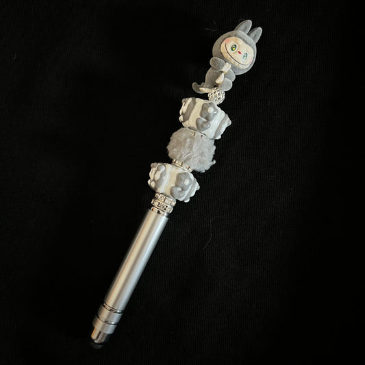 Hand-painted Beaded Zimomo Black Ball Pen w/Stylus Tip
