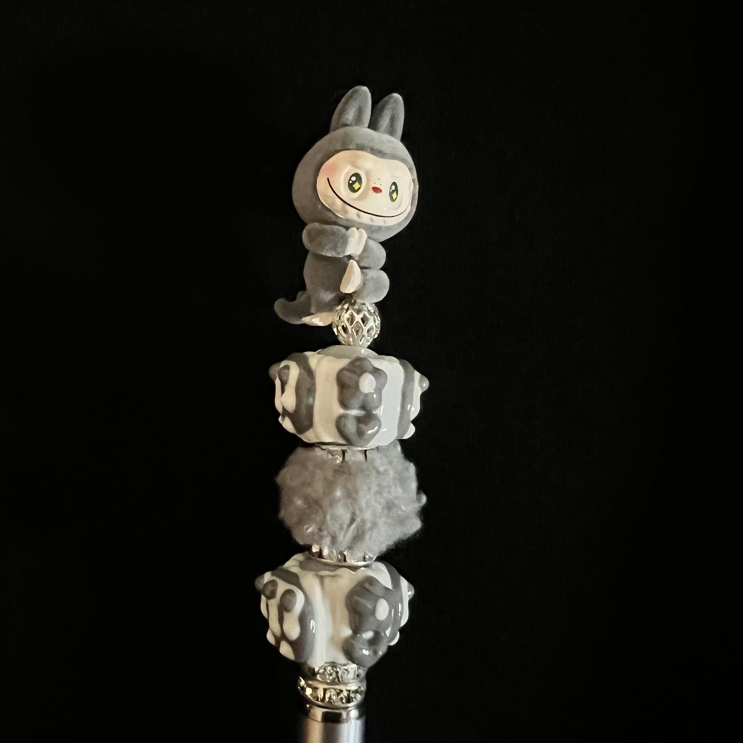 Hand-painted Beaded Zimomo Black Ball Pen w/Stylus Tip