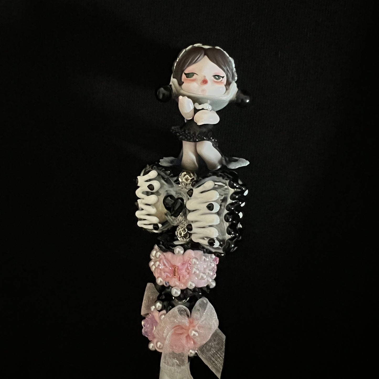 Hand-Painted Beaded Skull Panda Black Ball Pen w/ Stylus Tip