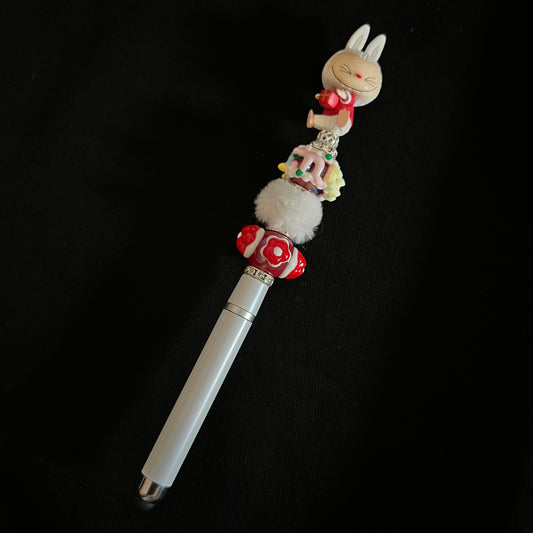 Hand-Painted Beaded Labubu Black Ball Pen w/ Stylus Cap
