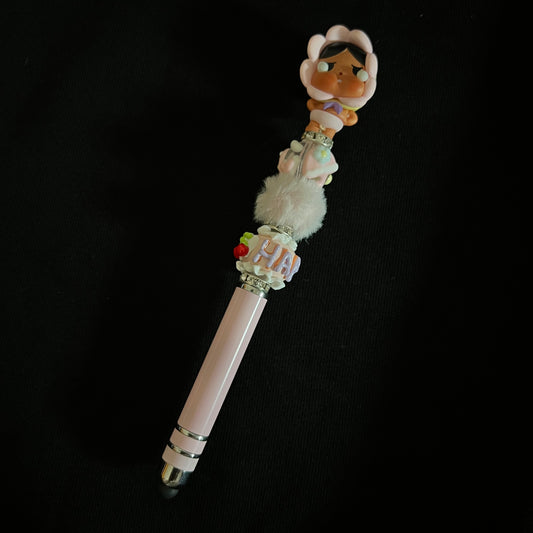Hand-Painted Beaded Crybaby Black Ball Pen w/Stylus Cap