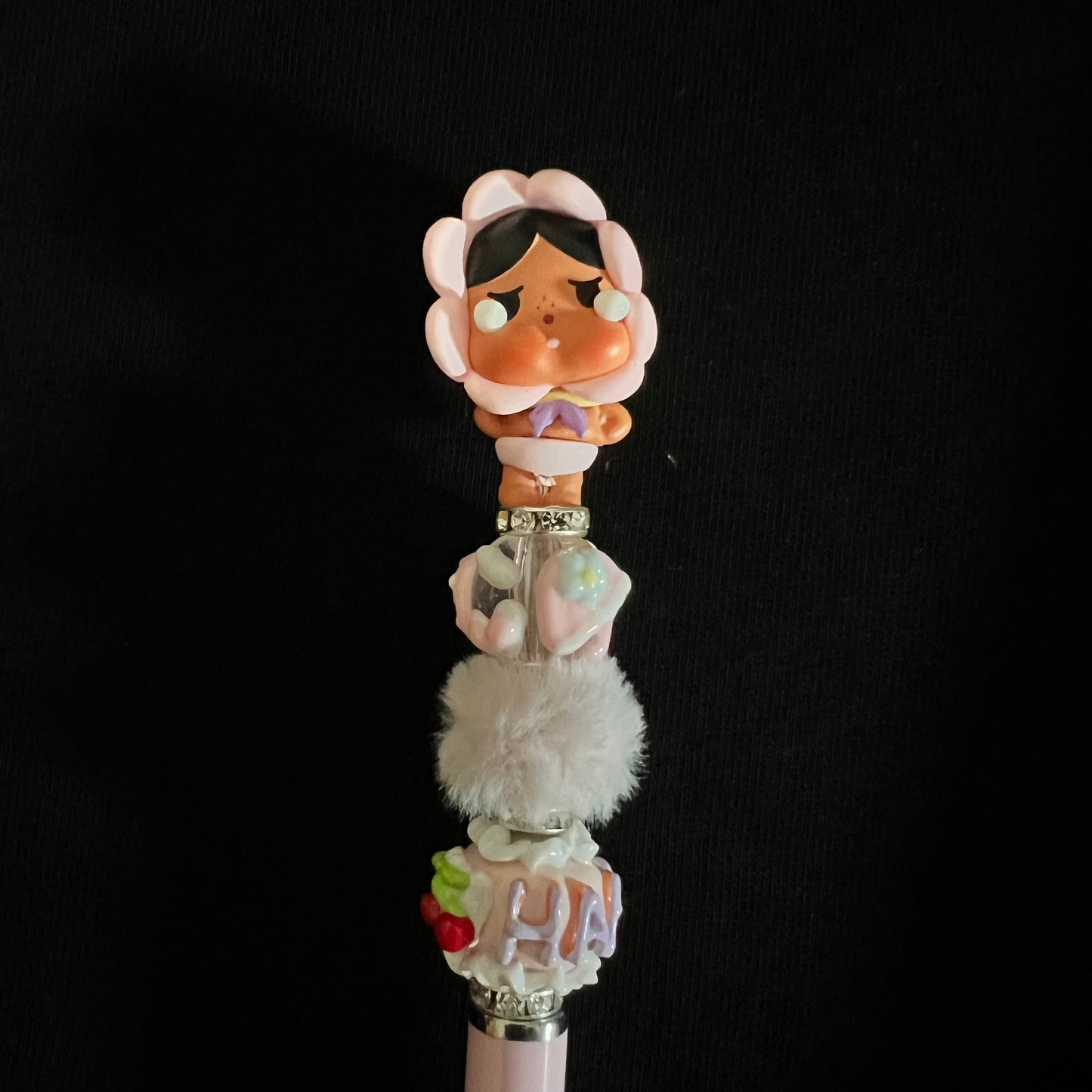 Hand-Painted Beaded Crybaby Black Ball Pen w/Stylus Cap