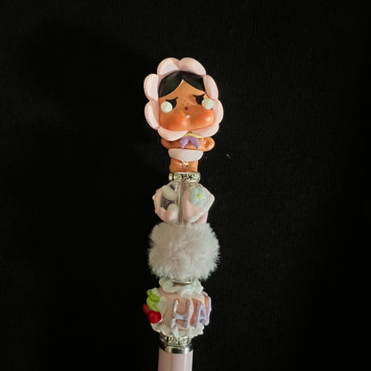 Hand-Painted Beaded Crybaby Black Ball Pen w/Stylus Cap