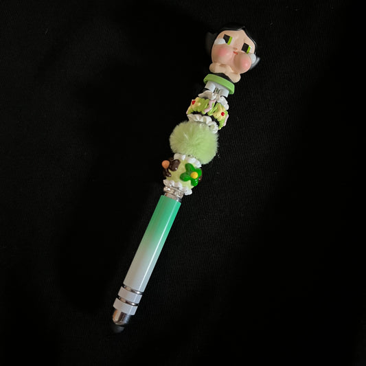 Hand-Painted Beaded Crybaby Black Ball Pen w/Stylus Cap