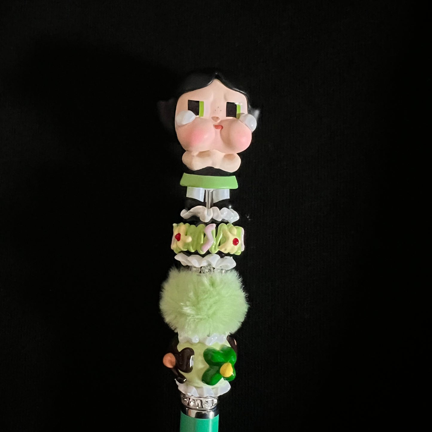 Hand-Painted Beaded Crybaby Black Ball Pen w/Stylus Cap