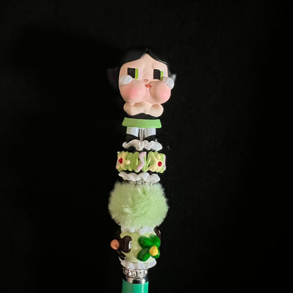 Hand-Painted Beaded Crybaby Black Ball Pen w/Stylus Cap