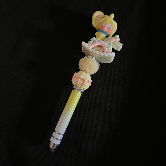Hand-Painted Beaded Crybaby Black Ball Pen w/Stylus Cap