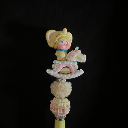 Hand-Painted Beaded Crybaby Black Ball Pen w/Stylus Cap