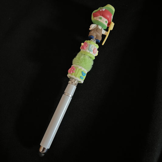 Hand-Painted Beaded Dimoo Black Ball Pen w/Stylus Cap