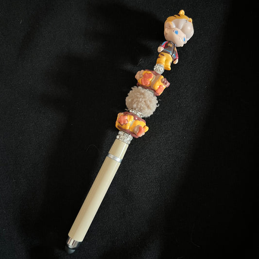 Hand-Painted Beaded Dimoo Black Ball Pen w/Stylus Cap