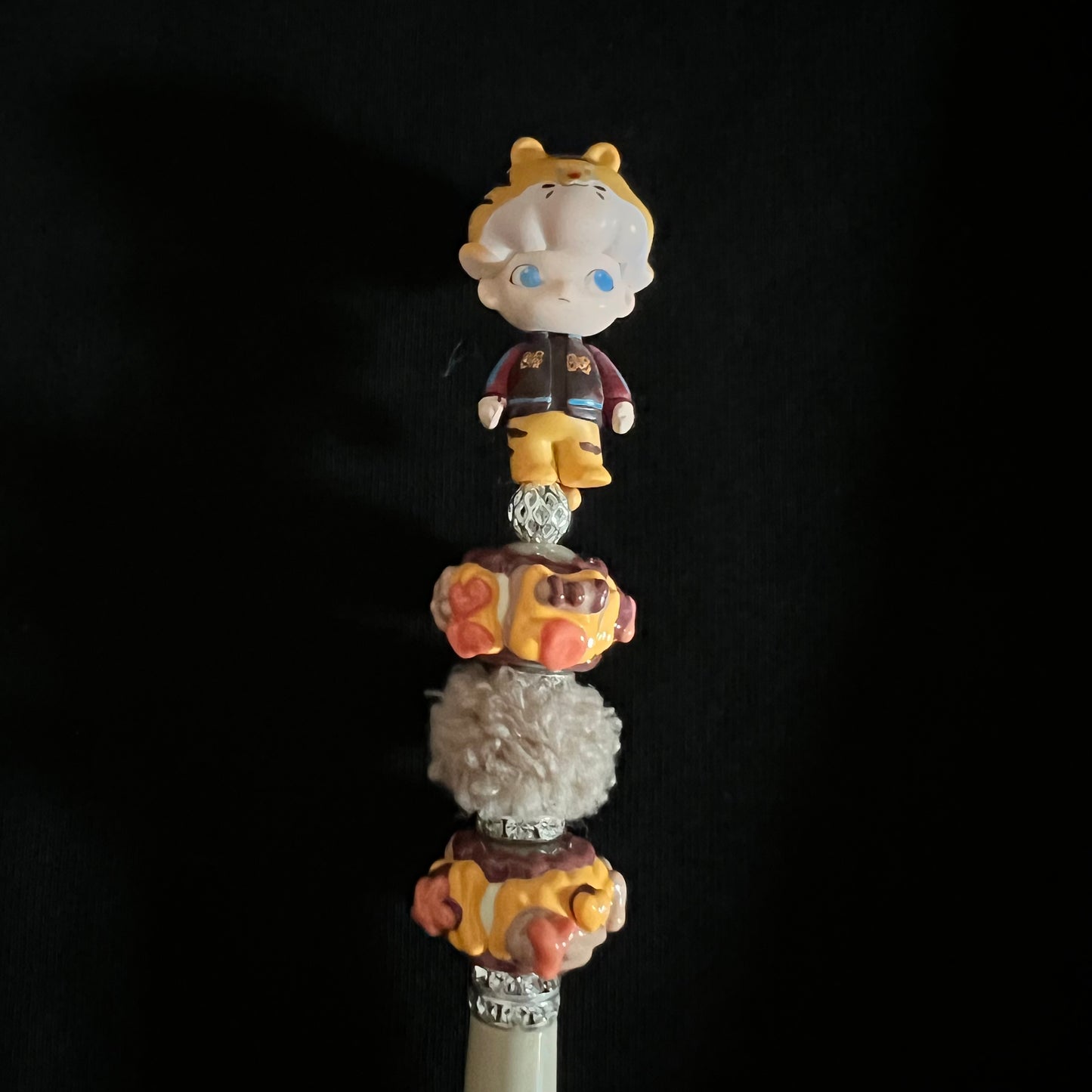 Hand-Painted Beaded Dimoo Black Ball Pen w/Stylus Cap