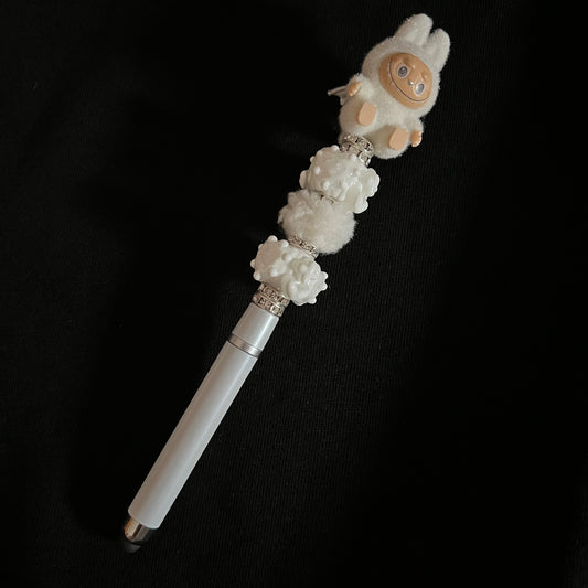 Hand-Painted Beaded Zimomo Black Ball Pen w/Stylus Cap