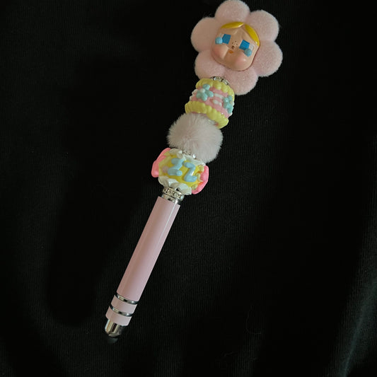 Hand-Painted Beaded Crybaby Black Ball Pen w/Stylus Cap