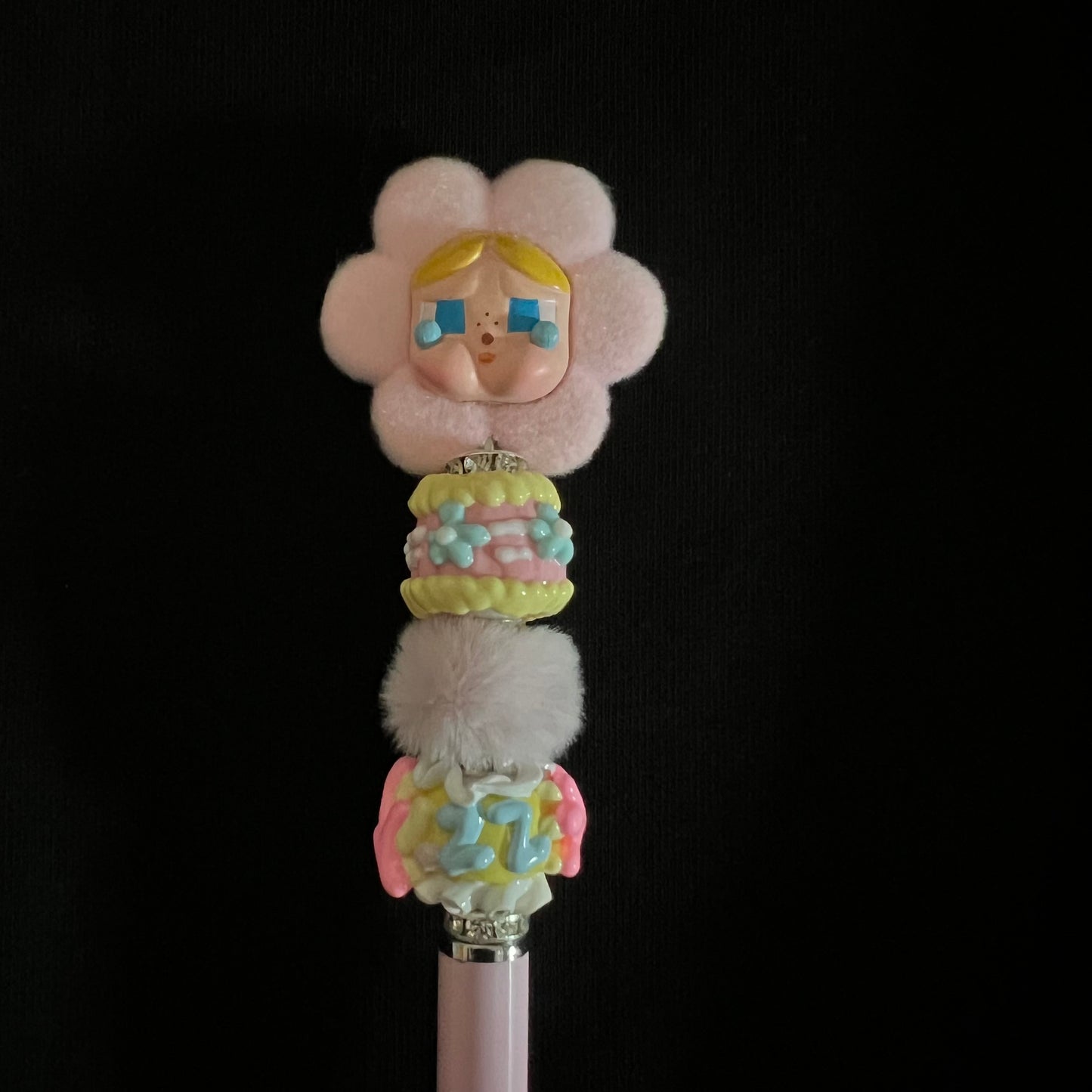 Hand-Painted Beaded Crybaby Black Ball Pen w/Stylus Cap