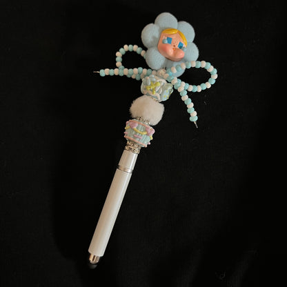 Hand-Painted Beaded Crybaby Black Ball Pen w/Stylus Cap