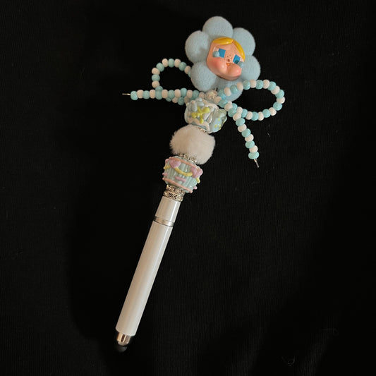 Hand-Painted Beaded Crybaby Black Ball Pen w/Stylus Cap