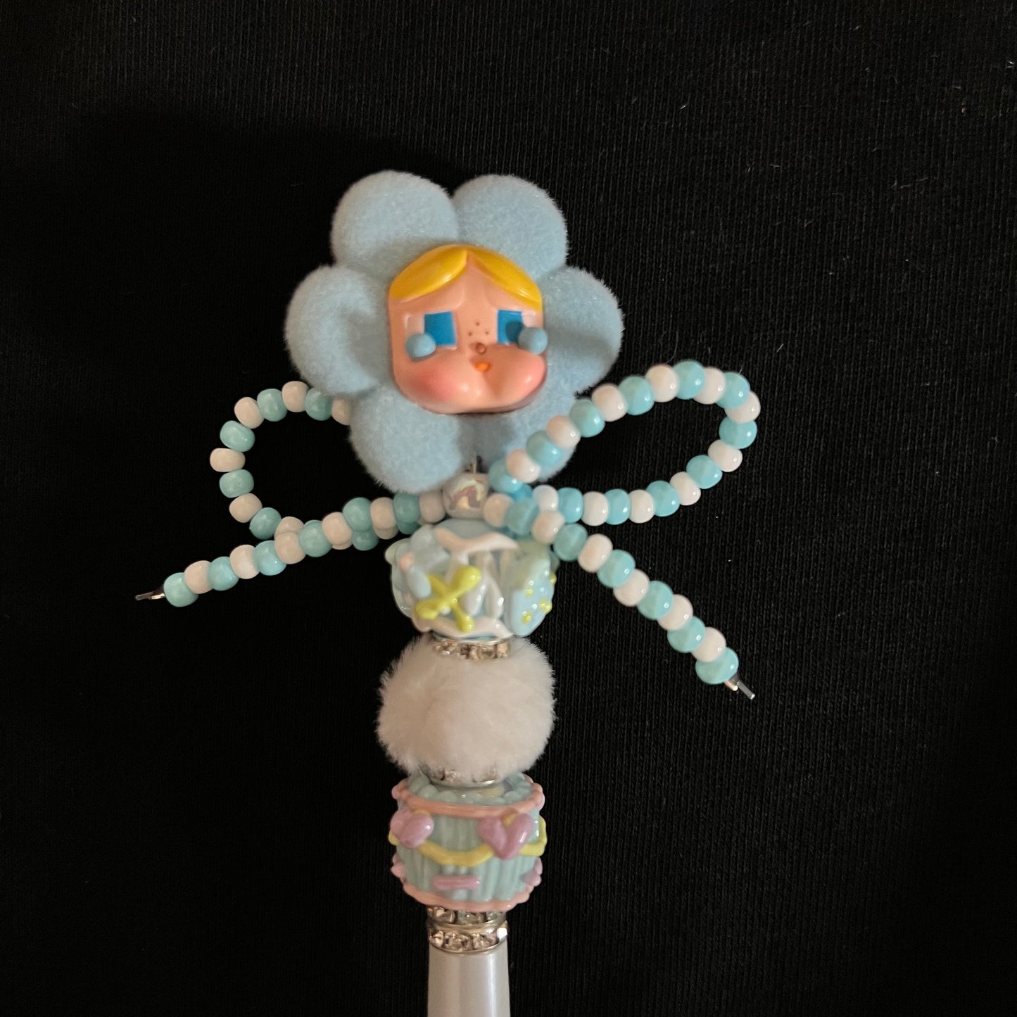 Hand-Painted Beaded Crybaby Black Ball Pen w/Stylus Cap