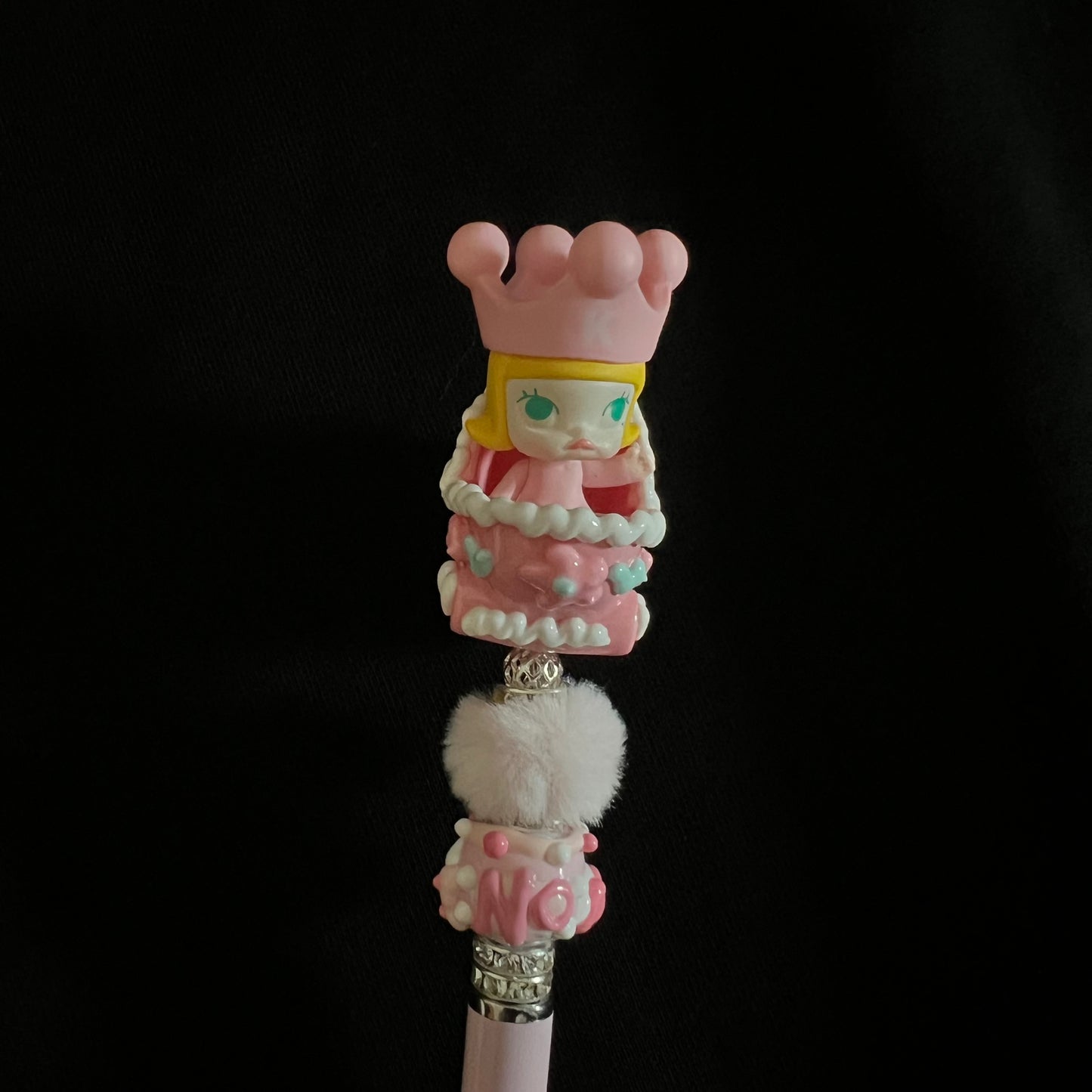 Hand-Painted Beaded Molly Black Ball Pen w/Stylus Cap
