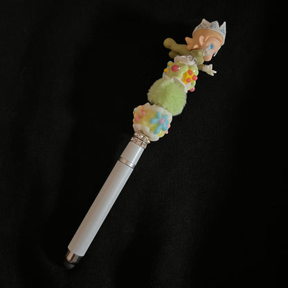 Hand-Painted Beaded Zciga Black Ball Pen w/Stylus Cap