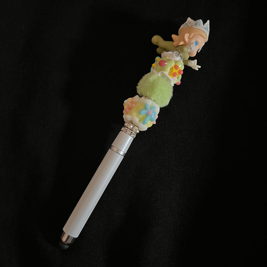 Hand-Painted Beaded Zciga Black Ball Pen w/Stylus Cap