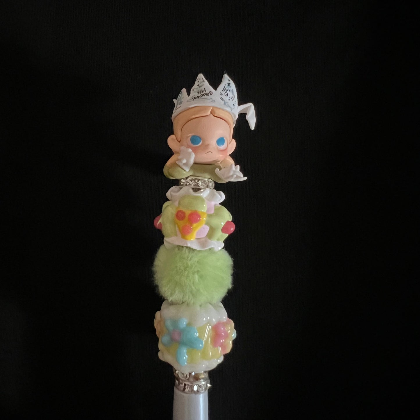 Hand-Painted Beaded Zciga Black Ball Pen w/Stylus Cap