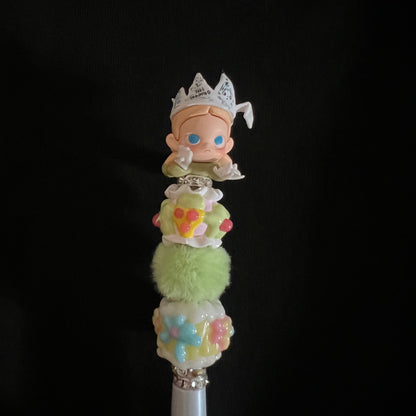 Hand-Painted Beaded Zciga Black Ball Pen w/Stylus Cap
