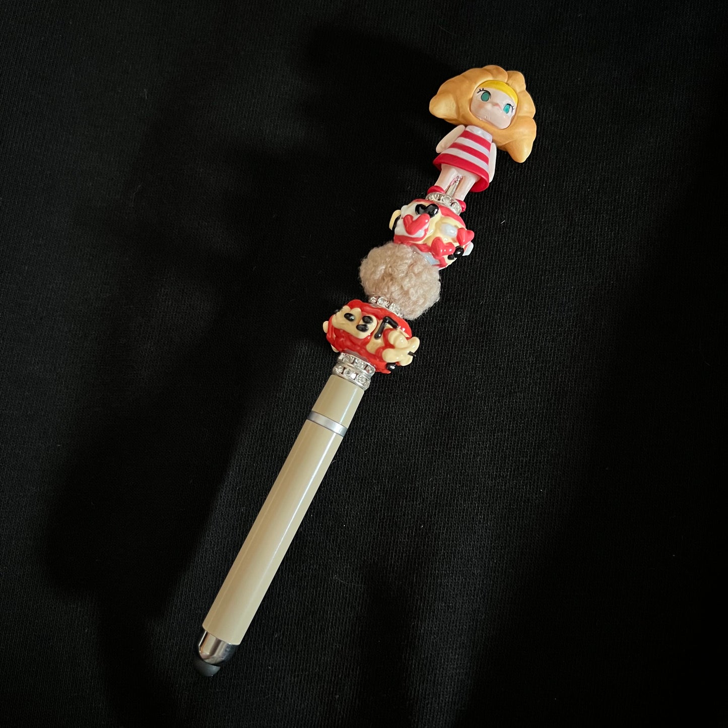 Hand-Painted Beaded Molly Black Ball Pen w/Stylus Pen