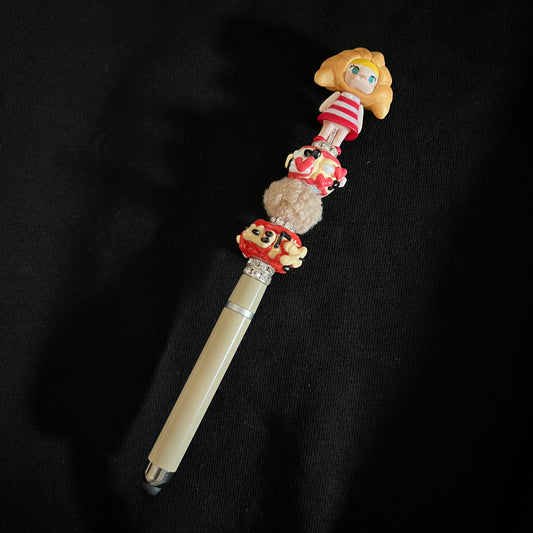 Hand-Painted Beaded Molly Black Ball Pen w/Stylus Pen