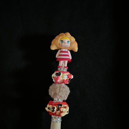 Hand-Painted Beaded Molly Black Ball Pen w/Stylus Pen