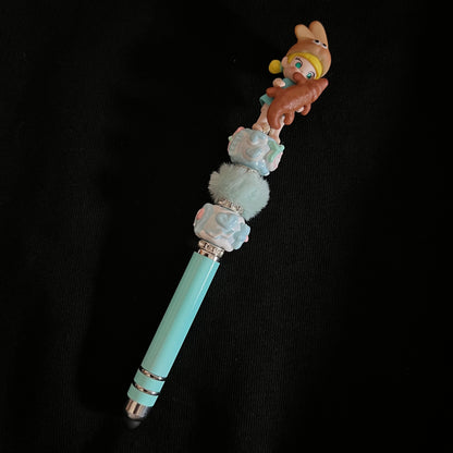 Hand-Painted Beaded Molly Black Ball Pen w/Stylus Cap