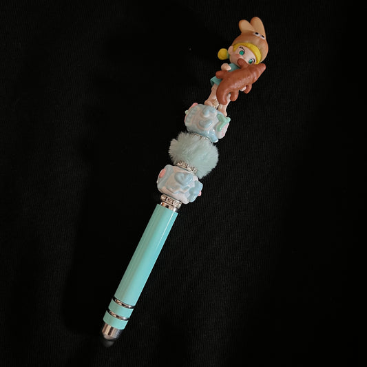 Hand-Painted Beaded Molly Black Ball Pen w/Stylus Cap
