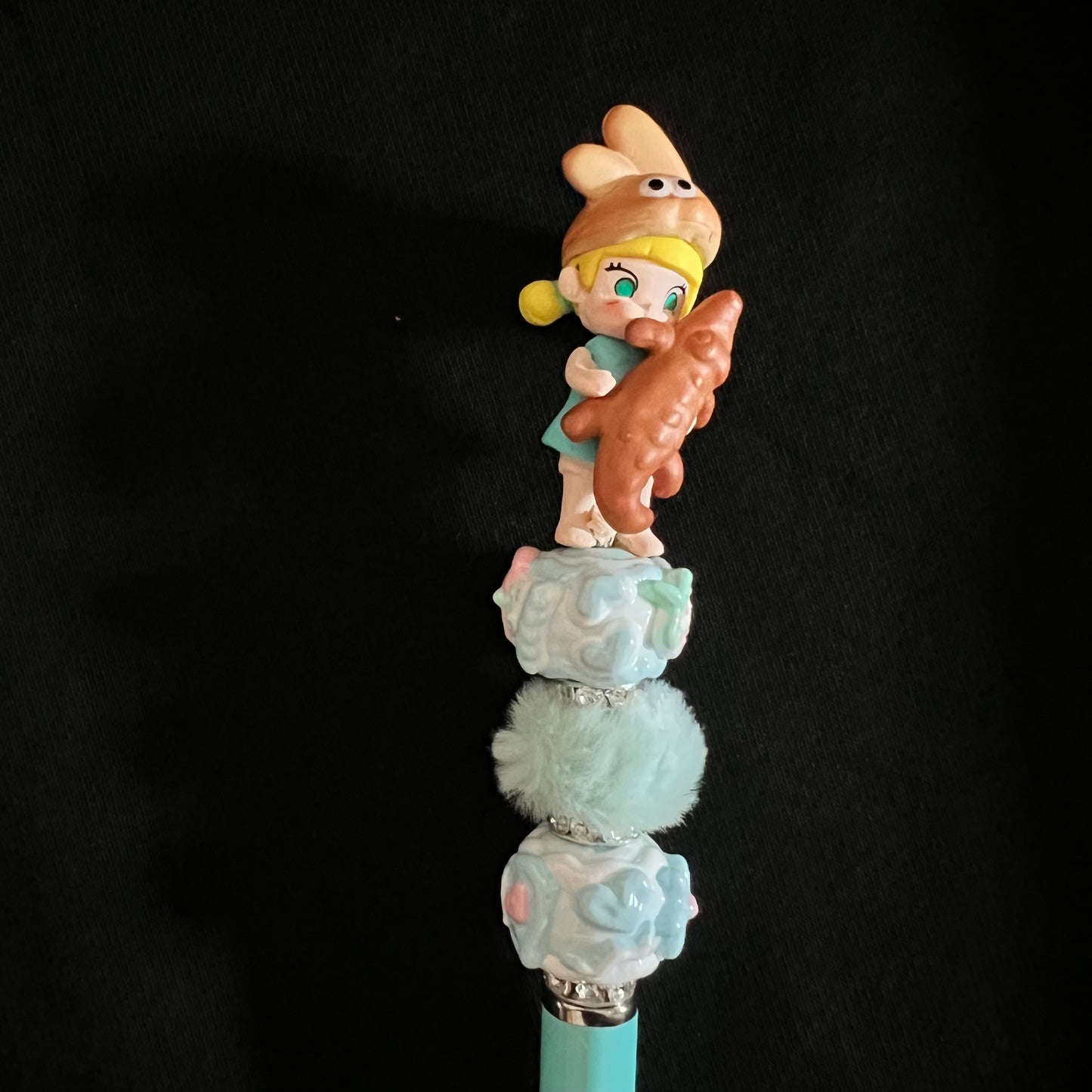 Hand-Painted Beaded Molly Black Ball Pen w/Stylus Cap