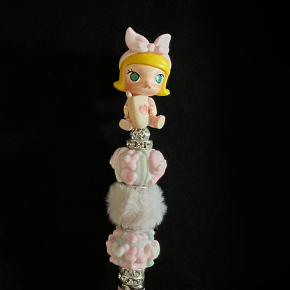 Hand-Painted Beaded Molly Black Ball Pen w/Stylus Cap