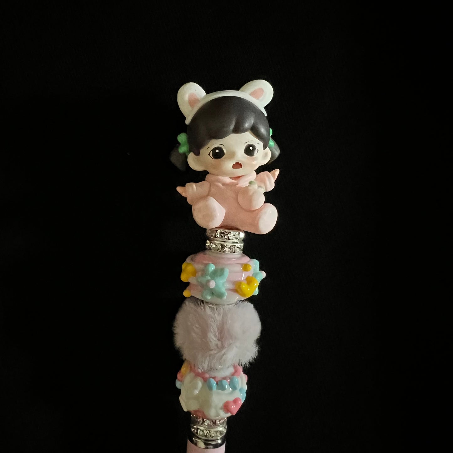 Hand-Painted Beaded Zoraa Black Ball Pen w/Stylus Cap
