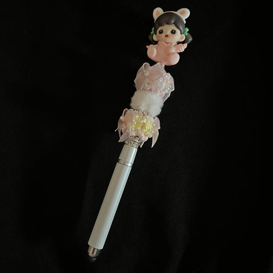 Hand-Painted Beaded Zoraa Black Ball Pen w/Stylus Cap