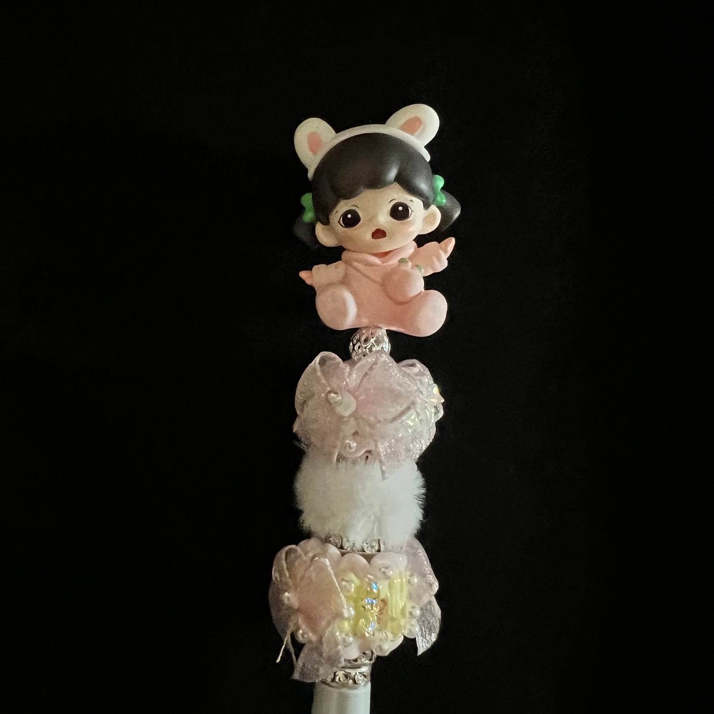 Hand-Painted Beaded Zoraa Black Ball Pen w/Stylus Cap