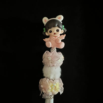 Hand-Painted Beaded Zoraa Black Ball Pen w/Stylus Cap