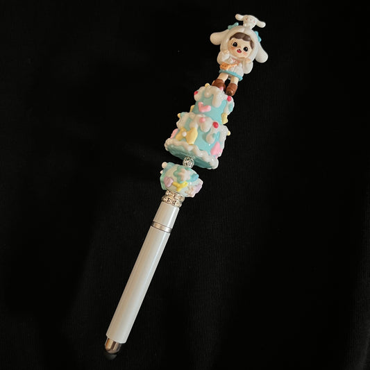 Hand-Painted Beaded Zoraa Black Ball Pen w/Stylus Cap