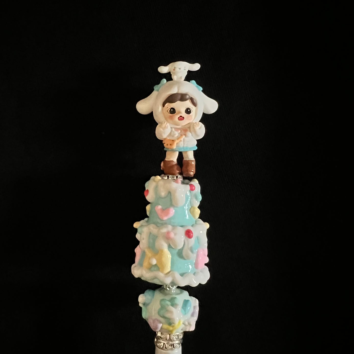 Hand-Painted Beaded Zoraa Black Ball Pen w/Stylus Cap