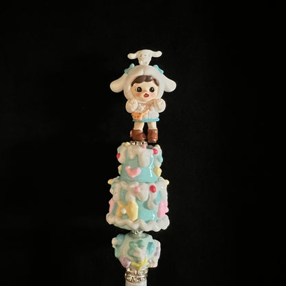 Hand-Painted Beaded Zoraa Black Ball Pen w/Stylus Cap